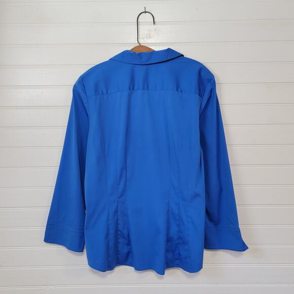 Lafayette 148 Size 10 Long Sleeve Button Up Cobalt Blue Professional Pleated Top - Picture 2 of 7